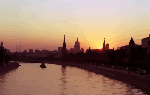 Coucher Soleil Dessus Illustration Kremlin — Image vectorielle