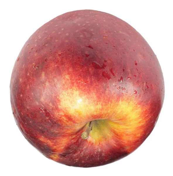 Rött Äpple Med Vattendroppar Isolerade — Stockfoto