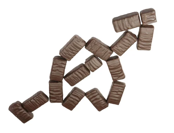 Schokoladenherz Mit Pfeil Auf Weißem Hintergrund — Stockfoto