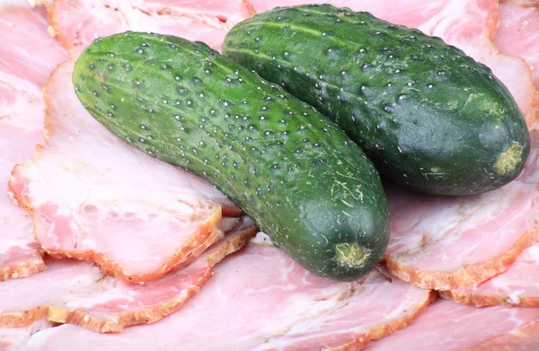 Two Cucumber Ham Meat — Stock Photo, Image