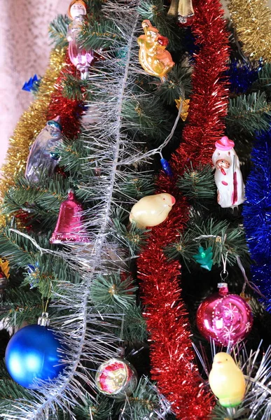 Jouets Sur Sapin Noël Vert — Photo