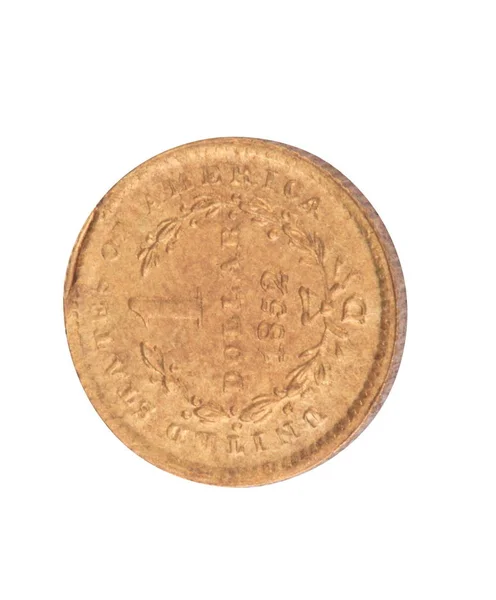 白い背景に分離された 1 つのゴールド 1852 ドル硬貨 — ストック写真