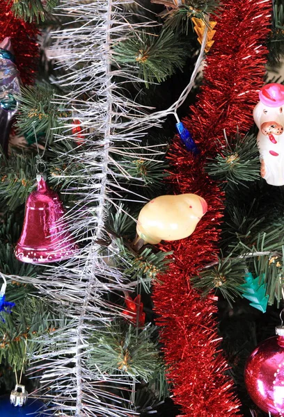 Jouets Sur Sapin Noël Vert — Photo