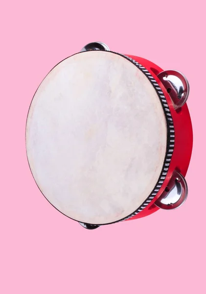 Tambourine Isolated Pink — Stock Photo, Image
