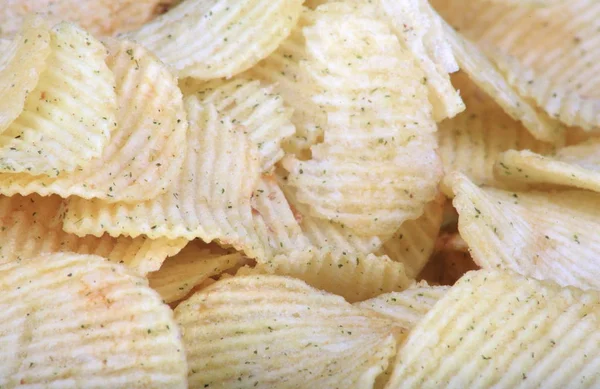 Many Potato Chips Horizontal Texture — Stock Photo, Image