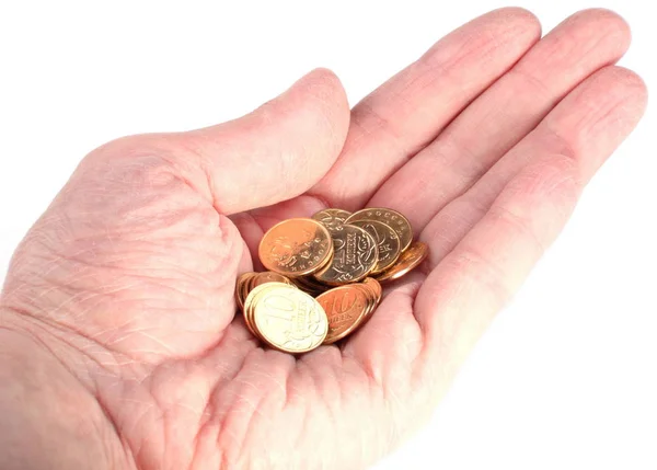 Hand Copper Coins White Background — Stock Photo, Image