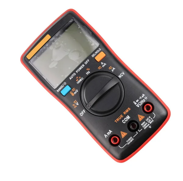 Hitam Digital Multimeter Diisolasi Latar Belakang Putih Pada Hari Kering — Stok Foto