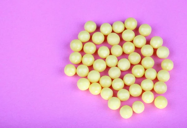 Yellow Vitamins Pink Background — Stock Photo, Image