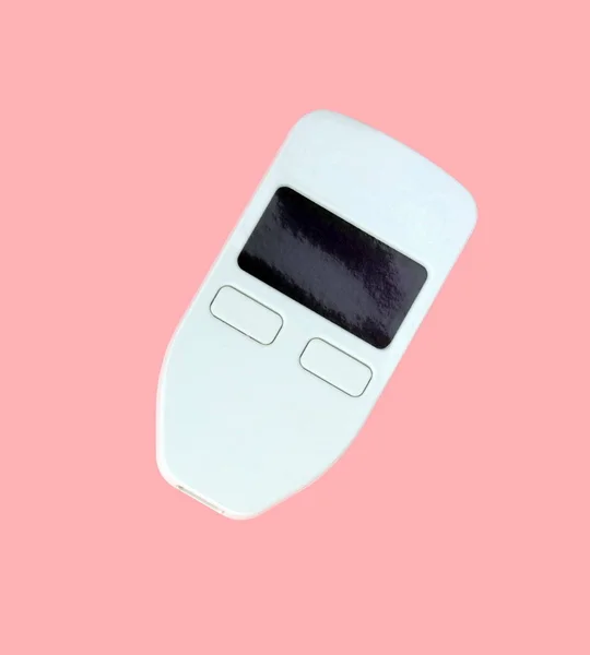 Dompet Mata Uang Perangkat Keras Diisolasi Pada Latar Belakang Pink — Stok Foto