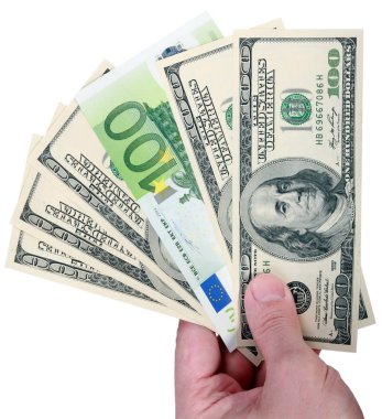 dolar ve euro üzerinde beyaz ile el 