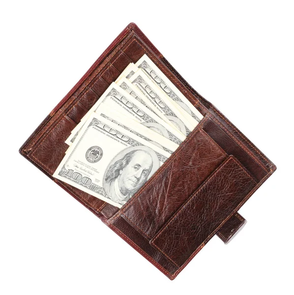 Кожаный кошелек с долларами — стоковое фото