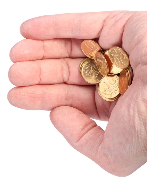 Hand with Copper Coins Isolated — Stock Photo, Image