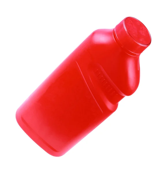 Botella de plástico rojo aislada — Foto de Stock