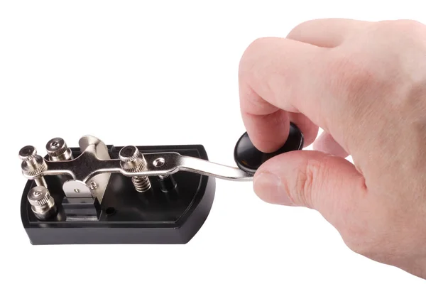 Hand with Morse Key Isolated — Stock Photo, Image