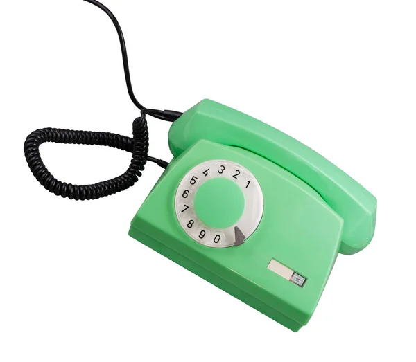 Starý zelený rotační telefon izolován — Stock fotografie