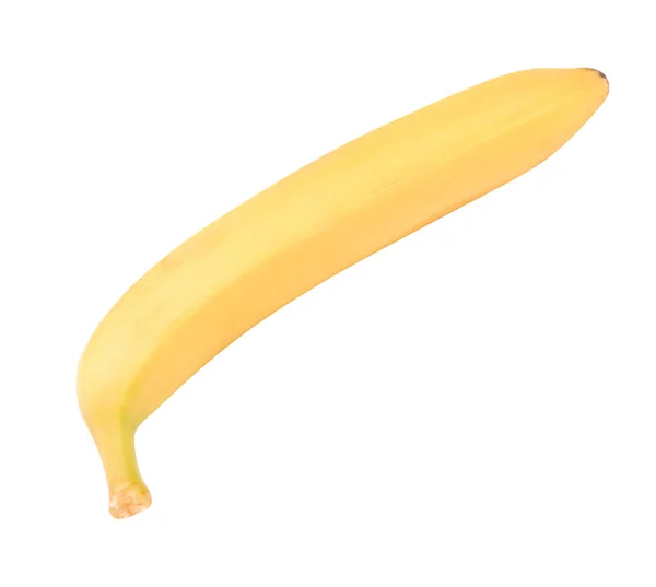 Jeden surowy żółty banan na białym tle w suchy, słoneczny dzień — Zdjęcie stockowe