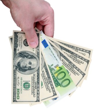 dolar ve euro üzerinde beyaz ile el 