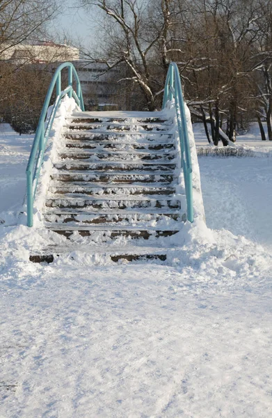 Pont au-dessus de l'étang en hiver — Photo