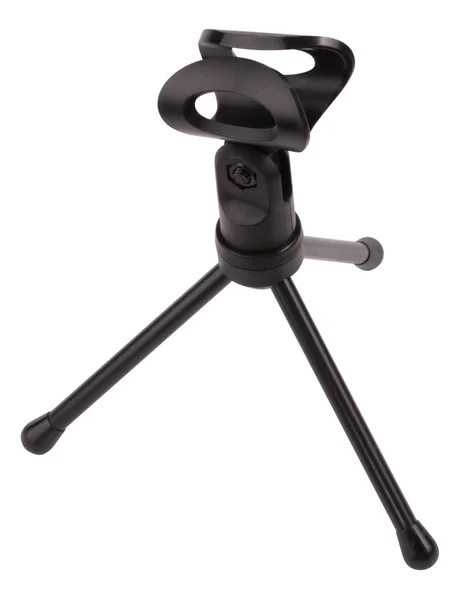 Siyah mikrofon tripod üzerinde beyaz izole — Stok fotoğraf