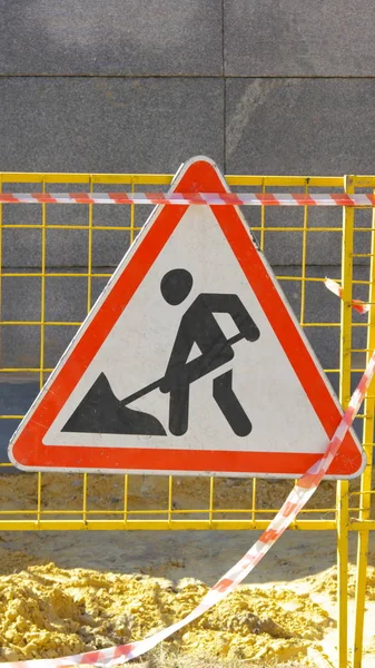 Road works sign at dry day — Stock Photo, Image