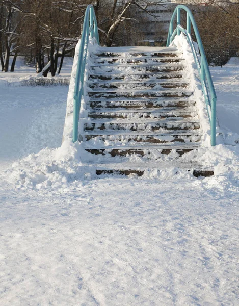 Most Přes Rybník Zimě Městském Parku — Stock fotografie