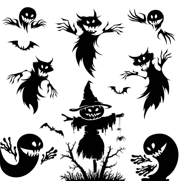 Halloween Instellen Pompoen Bezem Ghost Als Elementen Voor Halloween Ontwerp — Stockvector