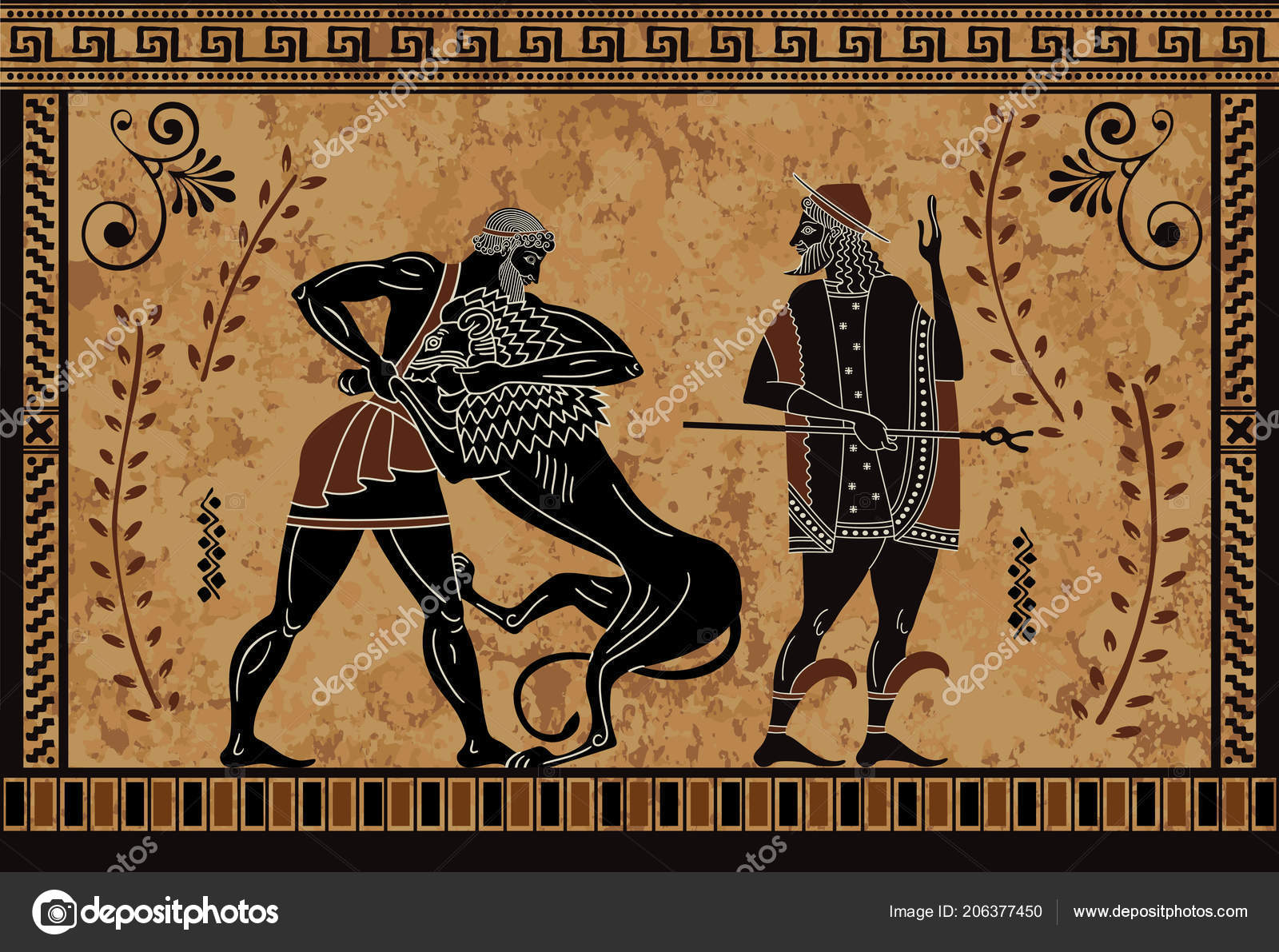 Ancient Myth Sceen Black Figure Pottery Hercules Heroic Deed Ancient