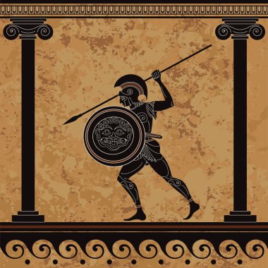 Antik Yunanistan savaşçı. Siyah figür seramik. Sparta.Ancient medeniyet kültür.