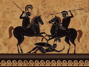 Antik Yunanistan savaşçı. Siyah figür seramik. Sparta.Ancient medeniyet kültür.