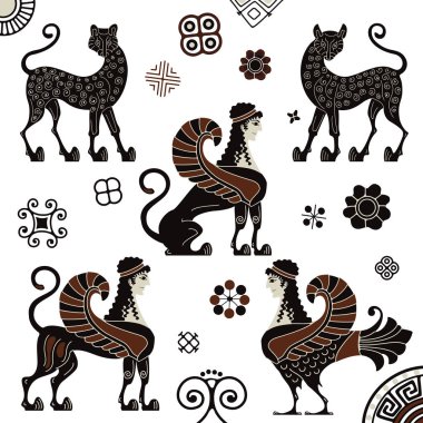 Seramik sanat. Stilize antik Yunan rakamları. Akdeniz kültür. Antik Yunan resim. Siren