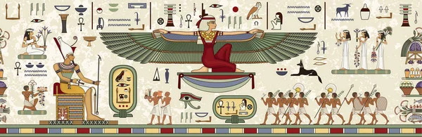 古代エジプトの背景 エジプトの象形文字および記号 — ストックベクタ