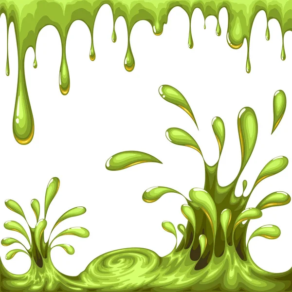 Goteo Verde Slime Halloween Conjunto — Vector de stock