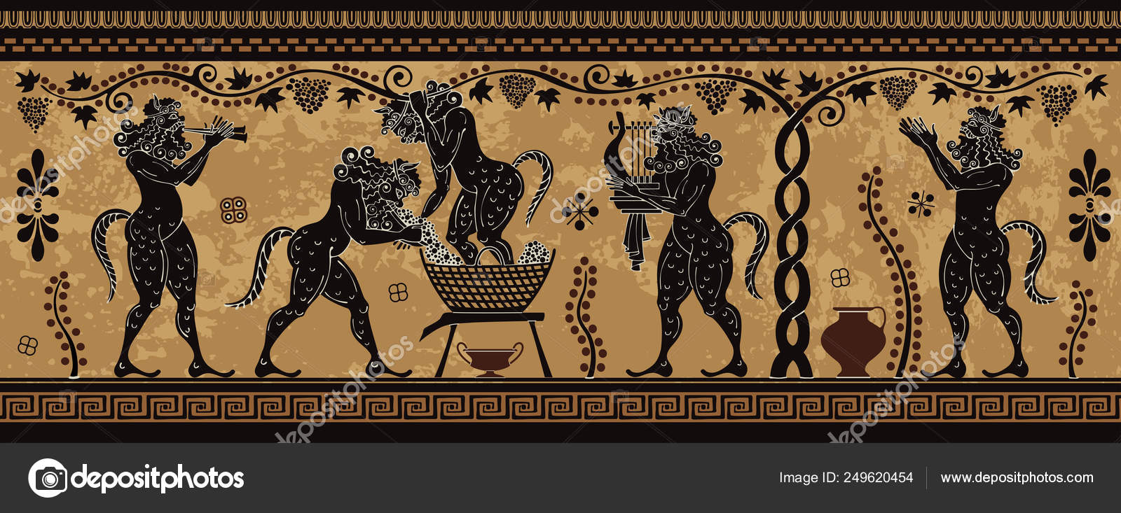 Pintura grega antiga.Arte de cerâmica. Fundo grego antigo estilizado.  Cultura mediterrânica Vetor de ©tan_tan 249620454, image size:1600x733