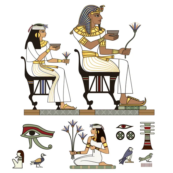 エジプトの象形文字 古代の文化のシンボル 設計要素を歌ったり ファラオと神々 のカラフルなベクトル エジプトのアイコンを設定 — ストックベクタ