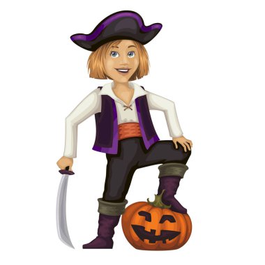 Karnaval kılık şirin küçük çocuk. Komik karakter. Masquerade.Pirate.