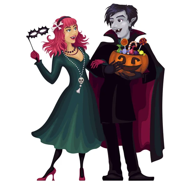 Des vampires. Halloween. effrayant sombre couple .Costume.Masquerade — Image vectorielle