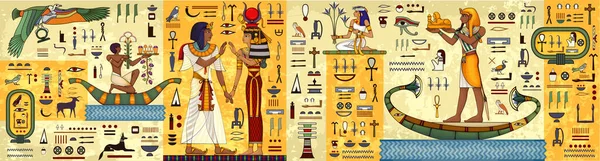 エジプトのヒエログリフと象徴古代文化の歌と象徴古代エジプトの壁画エジプトの神話 ストックイラスト