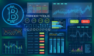 Bitcoin teknoloji görselleştirme. Fütüristik estetik tasarım. Bit sikke Btc arka plan Hud elemanları ile