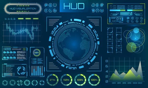 Contexte futuriste du HUD. Interface infographique ou technologique pour la visualisation de l'information — Image vectorielle