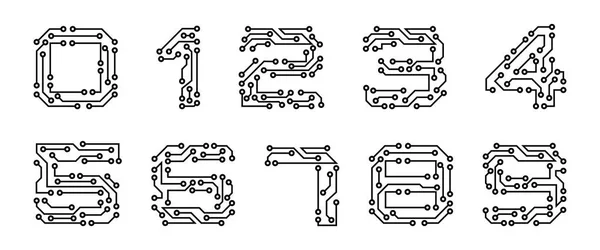 Set-Ziffern in Schaltungstextur, Computer-und datenbezogene Unternehmen, hallo-tech und innovative, elektronische — Stockvektor