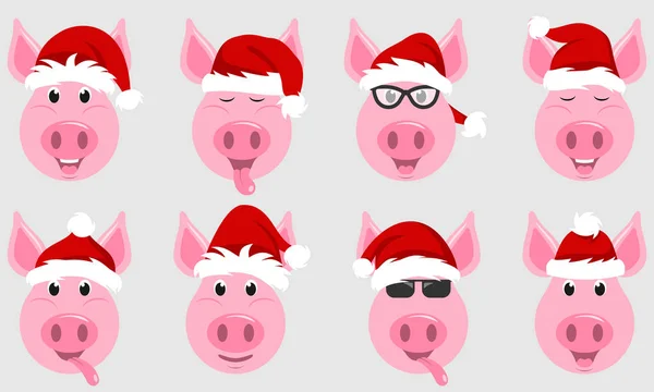 Porcos engraçados em chapéus de Santa, ano novo de símbolo chinês 2019 Ilustrações De Stock Royalty-Free