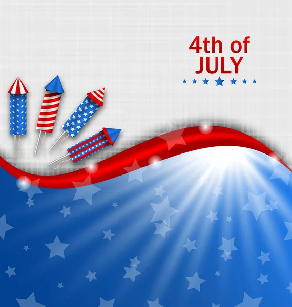 USA behang voor de dag van de onafhankelijkheid, traditionele nationale kleuren, raketten, vuurwerk — Stockvector