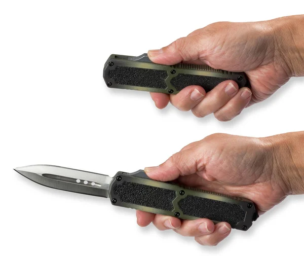 Cuchillo Automático Veces Llamado Una Navaja Abierta Con Botón Dedo —  Fotos de Stock