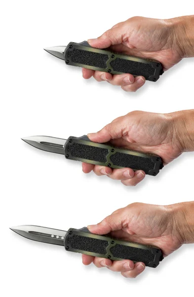 Otomatik Bıçak Parmak Düğmesi Ile Açılış Bir Sustalı Olarak Adlandırılan — Stok fotoğraf