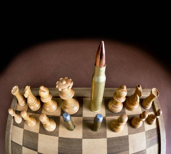Chess Board Brass Bullets Room Your Type — Stock Photo, Image