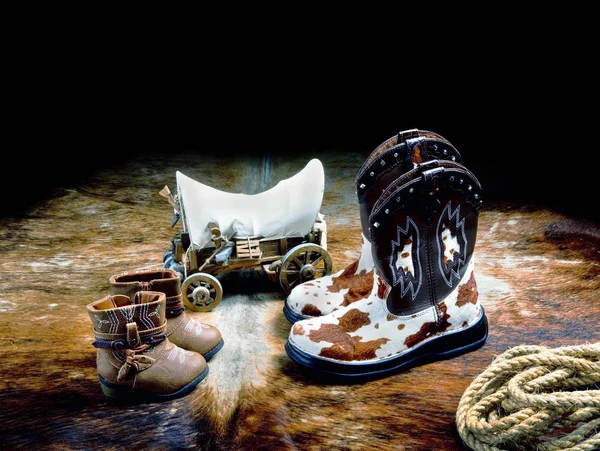 Cowboy Csizma Kötél Nyugati Fedett Teherkocsi Szoba Típus — Stock Fotó