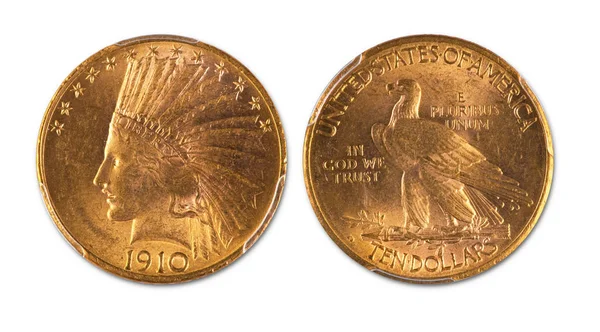 1910十美元黄金印第安头金币 有时叫老鹰 — 图库照片