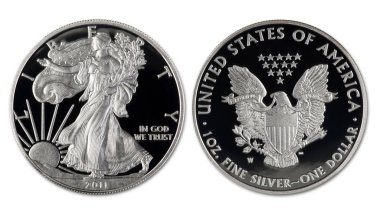 2011 Gümüş eagle dolar kanıtı para her iki gösterilen.