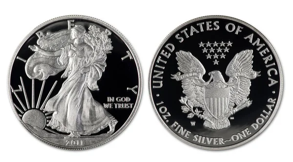2011 Срібна Монета Доказ Орла Показує Обидві Сторони — стокове фото