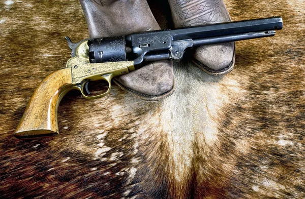 Kovbojské Boty Západních Kovboj Pistole — Stock fotografie
